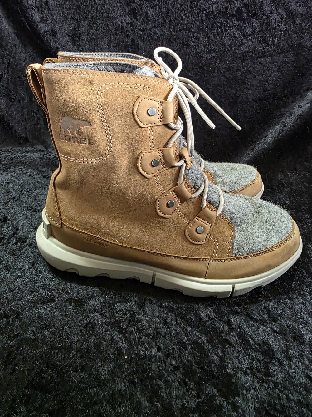 Sorel Tan and Gray Lace-Up Insulated Rain & Snow Boots